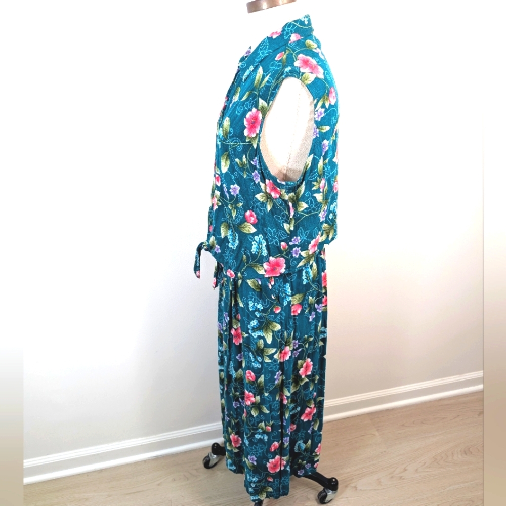 Vintage Jaclyn Smith rayon maxi skirt set w button up tank W tie waist.XL